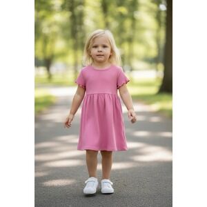 Cat & Jack Short Sleeve Ribbed Dress - Space Rose - 3T
